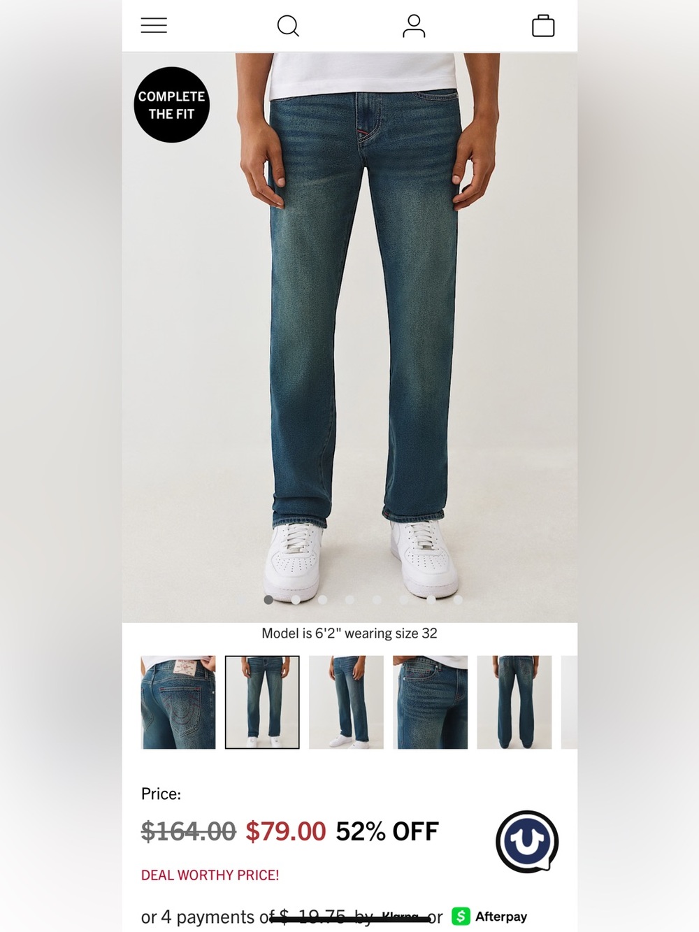 True Religion Men's Teal Blue Straight Jeans